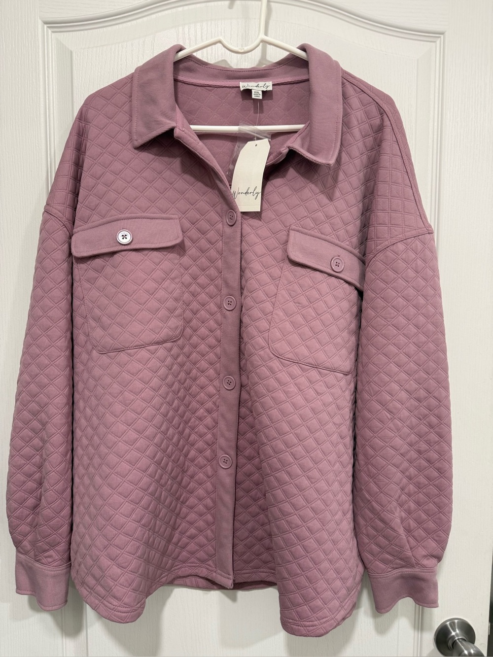 Wonderly Quilted Button-Front Shacket - Mauve